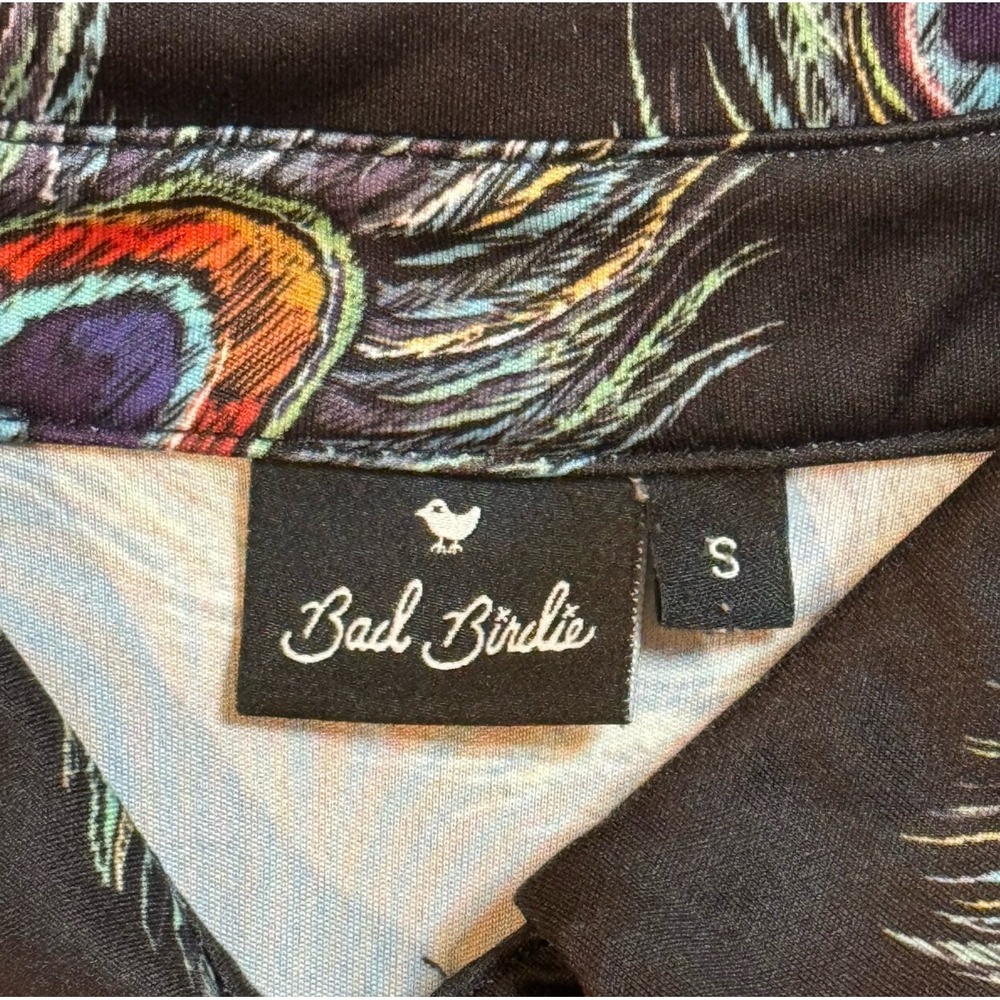 Bad Birdie Black Peacock Feathers Performance Golf Short Sleeve Polo Shirt Men S - Picture 4 of 7